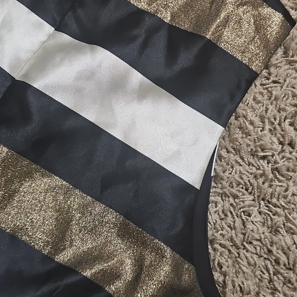 NWT Cremieux Cocktail Dress Striped Bronze Glitter Sleeveless Fit & Flare 12 - Picture 6 of 8